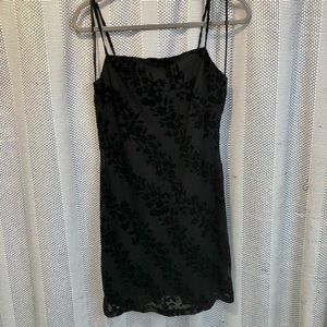 Black slip dress with flower mesh second layer